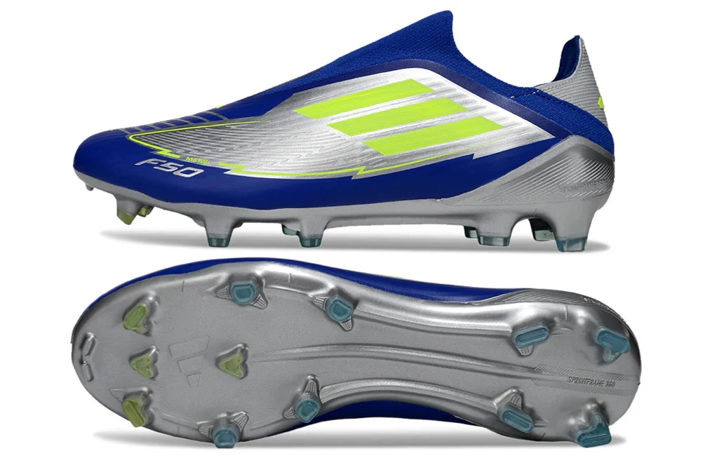 Guayos F50 Messi Tubular Player Plateado Azul Verde - Image 3
