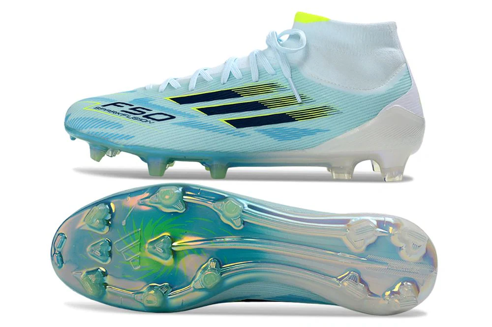 Guayos F50 en bota Sparkfusion Azul aguamarina / Verde