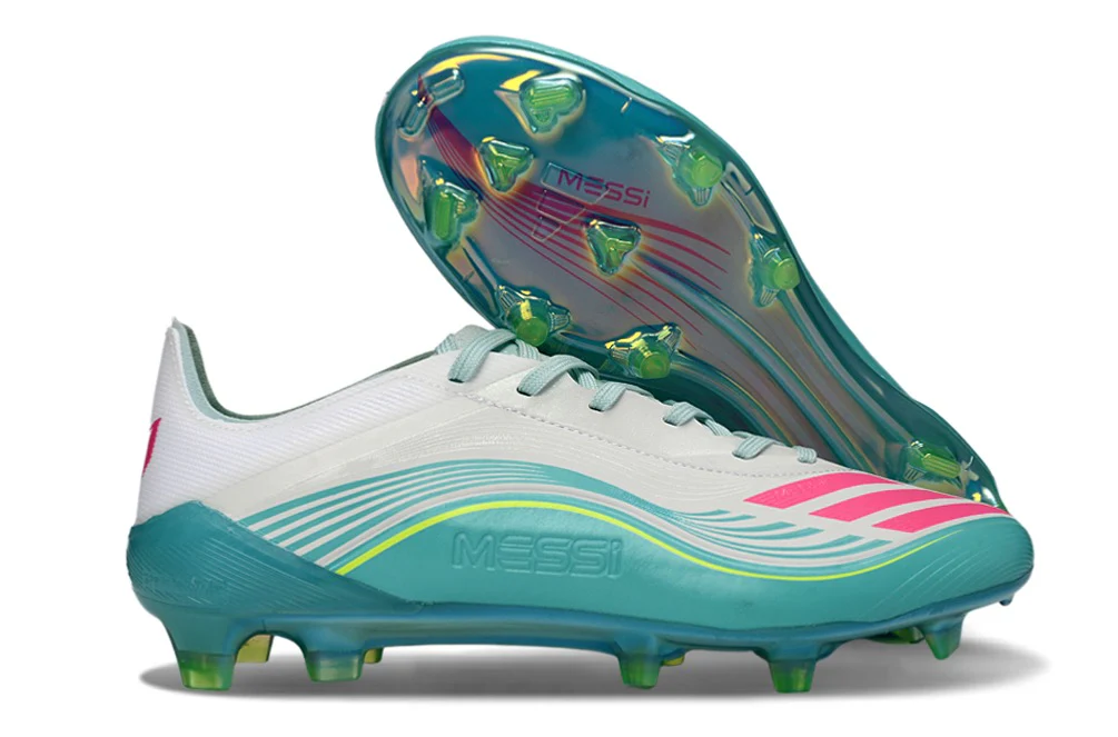 Guayos F50 Messi Blanco Esmeralda Rosado
