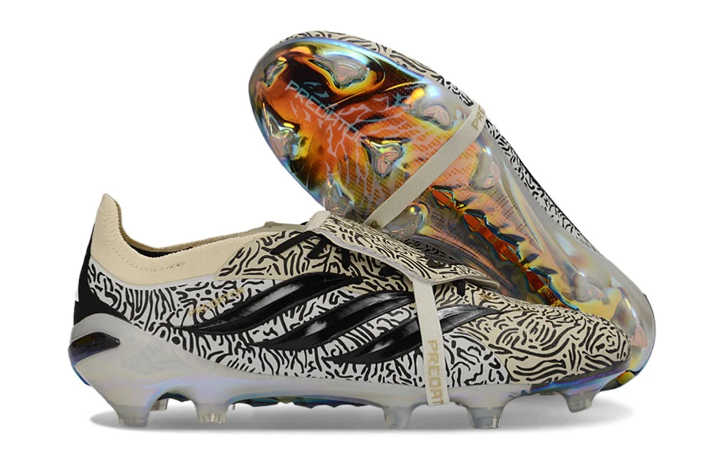 Guayos Predator Tongue FG Blanco / Negro / Beige Con Lengueta Niño