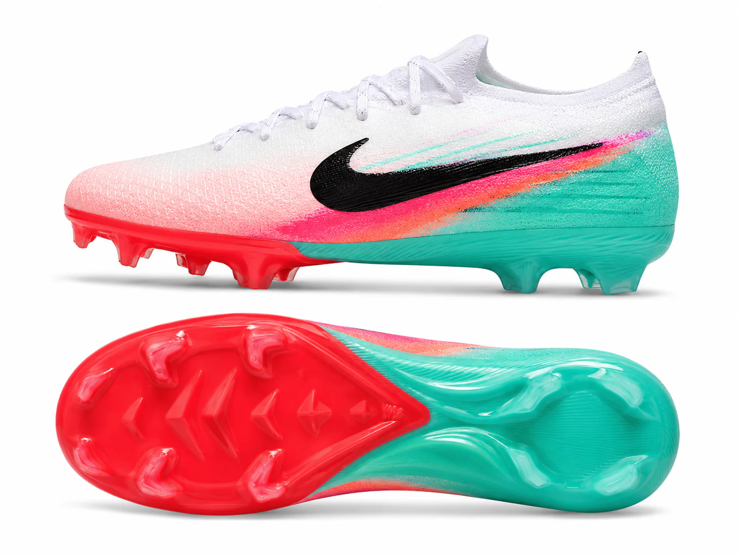 Guayos Mercurial Vapor 16 Elite FG Blanco Rojo Verde Aguamarina jr